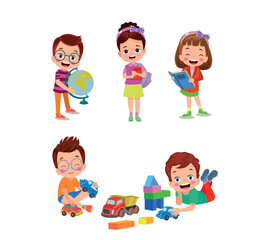 vector illustration of students in different postures