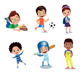 vector illustration of students in different postures