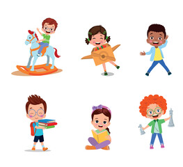 vector illustration of students in different postures