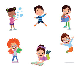 vector illustration of students in different postures