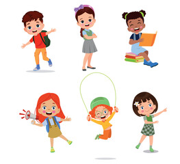 vector illustration of students in different postures