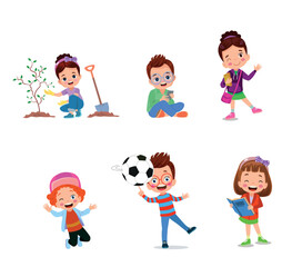 vector illustration of students in different postures