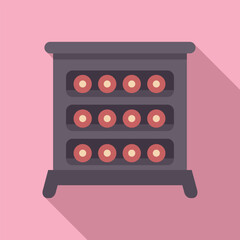 Vector graphic illustration of a cartoon baking oven with cupcakes. Stylized as a modern kitchen appliance. The cute and minimalistic design is perfect for bakery. Dessert. And cookingrelated content