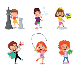 vector illustration of students in different postures