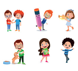vector illustration of students in different postures