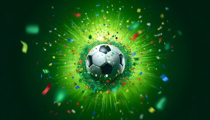 Fototapeta premium Football and confetti. EM European Championship 2024. Win, winner celebration concept background illustration.