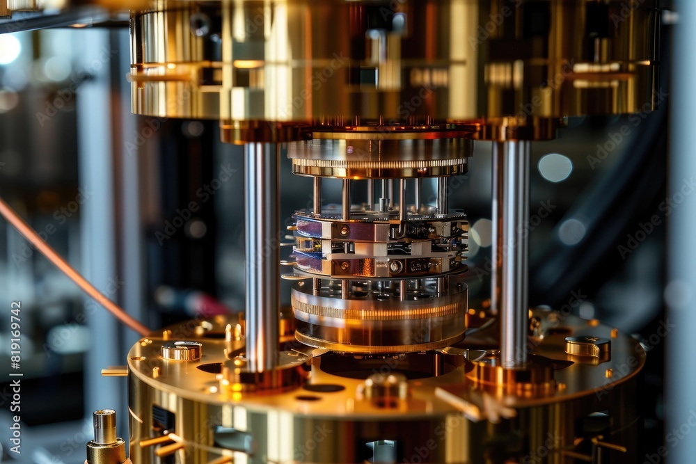 Poster Quantum computer processor with glowing electrons background