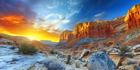 Sunset at the Sandstone Buttes of Capitol Reef National Park: A Breathtaking View in Utah. Concept Scenic Views, Sunset Photography, National Parks, Utah Landscapes, Sandstone Buttes