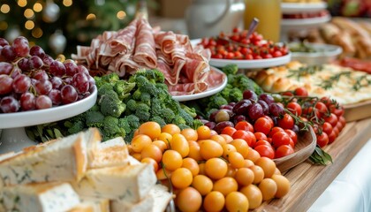 Festive cornucopia assortment with delicious foods. natural light in home