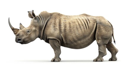 Obraz premium A powerful rhino standing on a white surface, suitable for various projects