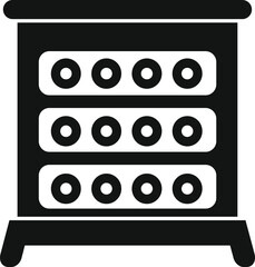 Graphic icon depicting a chest of drawers in a simple black and white silhouette