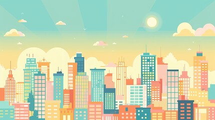 Obraz premium a minimalis illustration of city, simplified, bright tone, pastel tone,