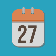 Calendar with number 27 in orange, white and brown in minimalist tones, with blue bakcground