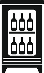 Modern minimalist wine refrigerator icon illustration in black and white, featuring a sleek and elegant design for convenient and stylish beverage storage and cooling in the kitchen or home bar