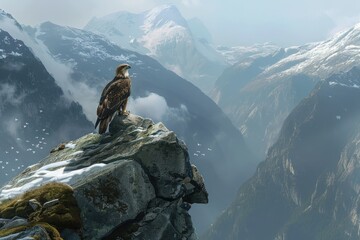 A bird perched on top of a rock in the mountains. Suitable for nature and wildlife concepts - Powered by Adobe