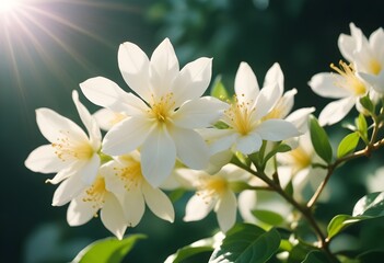 Fototapeta premium Jasmine flower closeup Realistic Light understand sun light significantly summer flower concept
