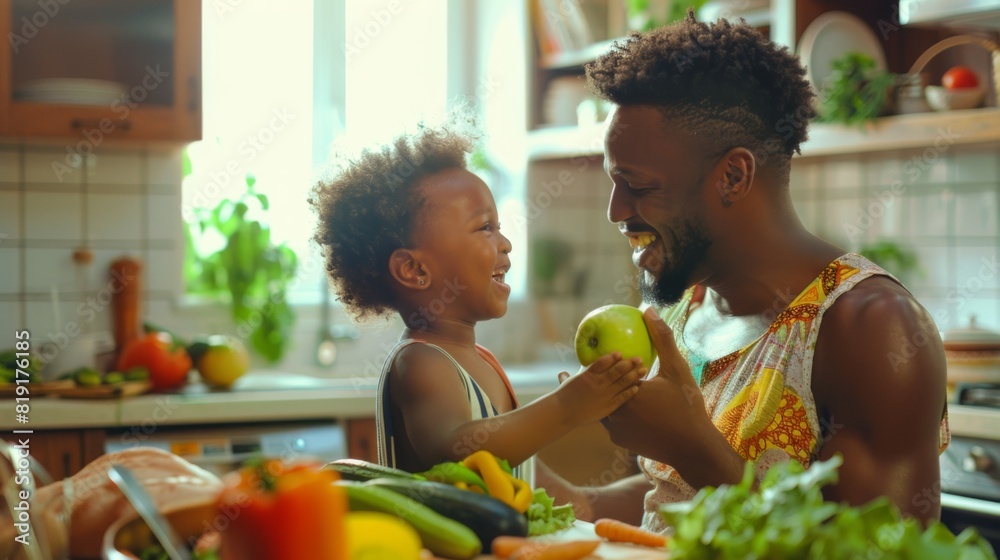 Poster father and child shared kitchen moment