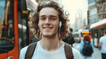 Fototapeta premium Joyful Young Man in Urban Setting