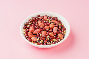 Fish maw and red bean porridge ingredients on monochrome background