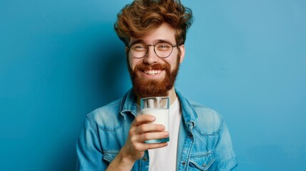Naklejka premium Man Enjoying a Fresh Milk Glass
