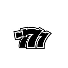 A simple black and white icon representing the lucky number 777, often associated with gambling, slot machines, and the pursuit of fortune