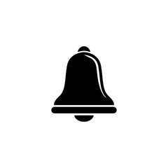 A simple black and white icon depicting a classic bell shape, representing notification, alarm, alert, or attention-grabbing concepts