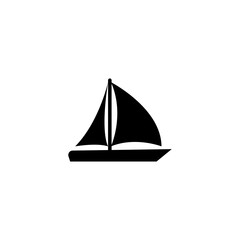 A simple black silhouette of a classic sailboat, representing the concepts of adventure, travel, and the open water.