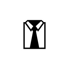 A simple black silhouette depicting a shirt with a tie, representing formal attire, professional dress, and corporate culture.