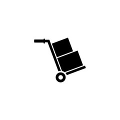 A simple black silhouette of a hand truck or dolly, representing cargo transportation, logistics, and delivery services.
