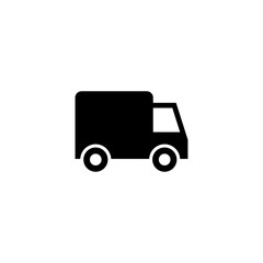 A simple black silhouette of a delivery van or truck, representing transportation, logistics, and distribution concepts.
