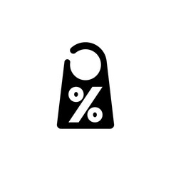 A simple black discount or sale tag graphic with a percentage symbol, representing a promotional offer or reduced price.