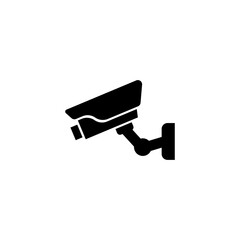 A simple black silhouette of a surveillance camera, representing the concepts of security, monitoring, and vigilance.