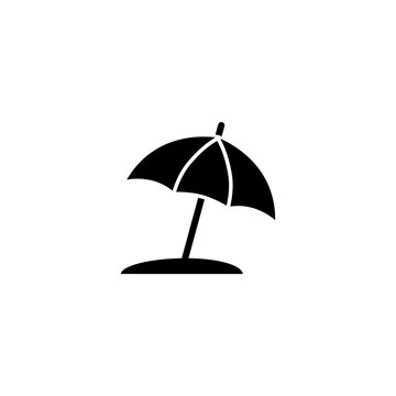 A simple black silhouette of a beach umbrella on a white background, symbolizing leisure and vacation.
