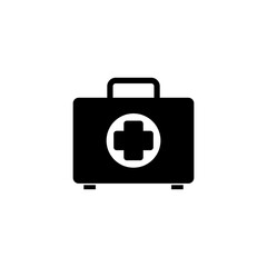 A simple black and white icon depicting a medical or first aid kit, representing healthcare, emergency, and medical resources.