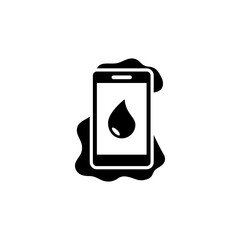 A minimalist icon depicting a smartphone with a water droplet symbol, representing the concept of water damage or water resistance in mobile devices.