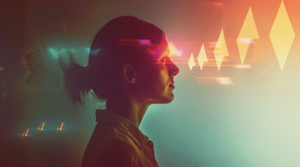 Woman with Futuristic Holograms.