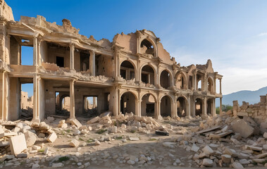 Ruins of a building due to a terrible earthquake