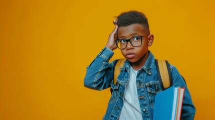 Obraz premium Boy With Books Thinking Hard