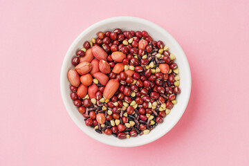 Fish maw and red bean porridge ingredients on monochrome background