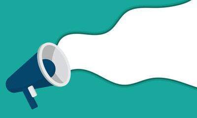 shouting megaphone vector Illustration on blue banner background, concept of join us, job vacancy and announcement in modern flat cartoon style design.