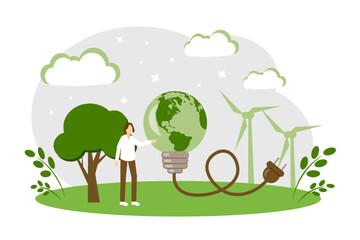 Green energy to clean environment concept. Green energy. Ecological problems. Eco technologies.