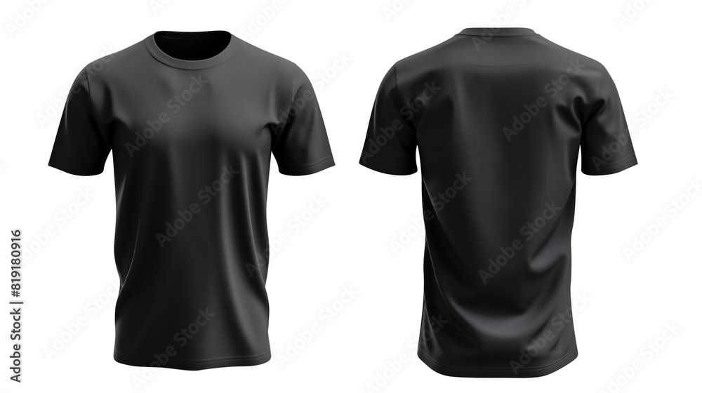 Wall mural Black blank t shirt template from two sides isolated on transparent white background, clipping path - Wall murals