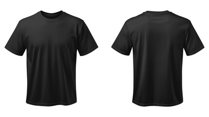 Black blank t shirt template from two sides isolated on transparent white background, clipping path