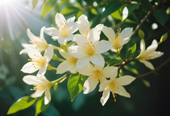 Fototapeta premium Jasmine flower closeup Realistic Light understand sun light significantly summer flower concept
