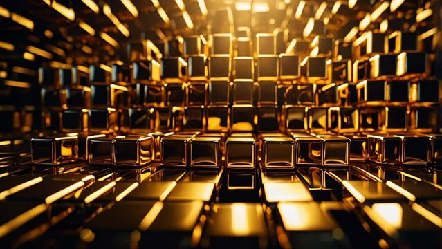 motion background of gold cubes. wealth, abundance, or modern abstract art background.