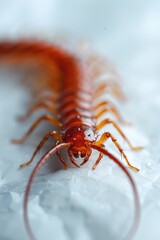 Detailed close-up of a centipede on a white background. Suitable for educational purposes