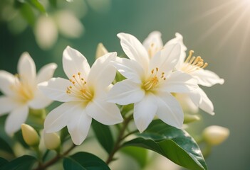 Fototapeta premium Jasmine flower closeup Realistic Light understand sun light significantly summer season flower concept