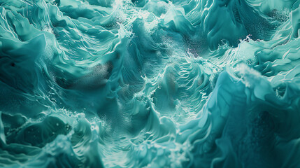 Cascading teal material manifests a peaceful