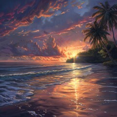 Sunset beah. geenerated by ai