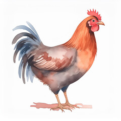 Fototapeta premium Watercolor painting of farm chicken, hen. Poultry, domestic bird. Hand drawn art isolated on white